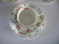 Crown Staffordshire Blue Bows F4547 Hand Colored Bows /& Roses Tea Cup /& Saucer