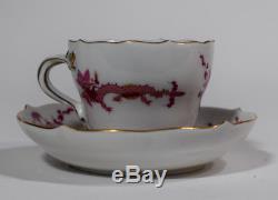 1 Meissen Rich Court Pink Dragon Pink Demi Tasse Cup and Saucer with Gilding