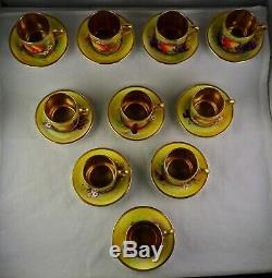 10 Paragon Hand Painted Fruit Scene withGold Demitasse Cup & Saucer Sets Rare