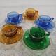 10 Piece Antique Demitasse Cups & Saucers Espresso Gold Trim Clear Stained Glass