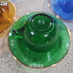 10 Piece Antique Demitasse Cups & Saucers Espresso Gold Trim Clear Stained Glass