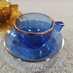10 Piece Antique Demitasse Cups & Saucers Espresso Gold Trim Clear Stained Glass