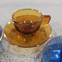 10 Piece Antique Demitasse Cups & Saucers Espresso Gold Trim Clear Stained Glass