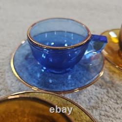 10 Piece Antique Demitasse Cups & Saucers Espresso Gold Trim Clear Stained Glass