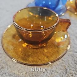 10 Piece Antique Demitasse Cups & Saucers Espresso Gold Trim Clear Stained Glass