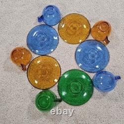 10 Piece Antique Demitasse Cups & Saucers Espresso Gold Trim Clear Stained Glass