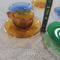 10 Piece Antique Demitasse Cups & Saucers Espresso Gold Trim Clear Stained Glass