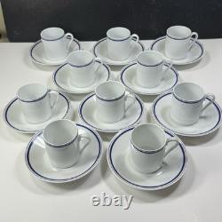 10 Porcelain D'auteuil Ligne Oceane Bistro Demitasse Cups Saucers Striped