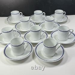 10 Porcelain D'auteuil Ligne Oceane Bistro Demitasse Cups Saucers Striped