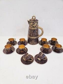 10 Royal Worcester Demitasse Cups & Saucers set with coffee pot Antique England