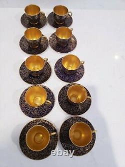 10 Royal Worcester Demitasse Cups & Saucers set with coffee pot Antique England