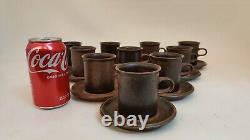 10 Vintage 60s Ruska Arabia Finland Demitasse cups + saucers brown spotted 3