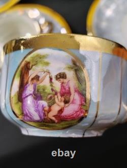 10 Vintage Demitasse Cups & Saucers Classical Greek Roman Scene Made on Japan