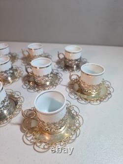 10 Vintage Marchetti Prata 90 Porcelana Real Demitasse Espresso Cups Saucers