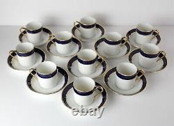 10pc Set Kuba Porzellan JKW Demitasse Cup and Saucers, cobalt blue with gilt