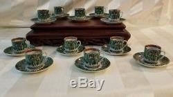 11- Demitasse Cups & Saucers Green Cabbage Pattern 19th Century Qing Dynasty