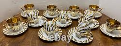 11 Demitasse Espresso Mocha CUPS & SAUCERS Gold SWIRLS RW Karlsbader MCM