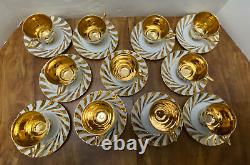 11 Demitasse Espresso Mocha CUPS & SAUCERS Gold SWIRLS RW Karlsbader MCM