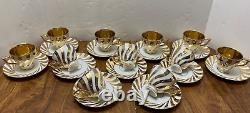 11 Demitasse Espresso Mocha CUPS & SAUCERS Gold SWIRLS RW Karlsbader MCM