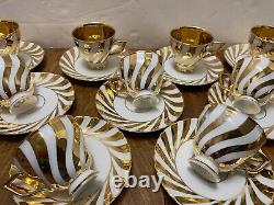 11 Demitasse Espresso Mocha CUPS & SAUCERS Gold SWIRLS RW Karlsbader MCM