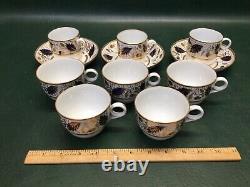 11 Pcs Antique Coalport Demitasse & Saucers, 5 Cups Handpainted Gold & Cobalt