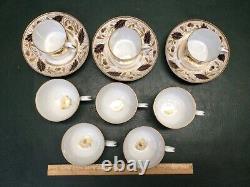 11 Pcs Antique Coalport Demitasse & Saucers, 5 Cups Handpainted Gold & Cobalt