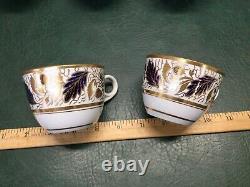 11 Pcs Antique Coalport Demitasse & Saucers, 5 Cups Handpainted Gold & Cobalt