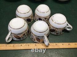 11 Pcs Antique Coalport Demitasse & Saucers, 5 Cups Handpainted Gold & Cobalt