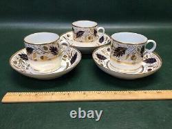 11 Pcs Antique Coalport Demitasse & Saucers, 5 Cups Handpainted Gold & Cobalt