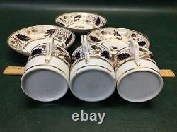 11 Pcs Antique Coalport Demitasse & Saucers, 5 Cups Handpainted Gold & Cobalt