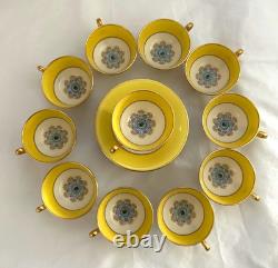 11 Sets Of Antique Lennox USA Bone China Demitasse Yellow Teacups + Saucers