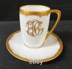 11pc Pickard China Demitasse Cups Saucers hand painted gilt trim raised beads