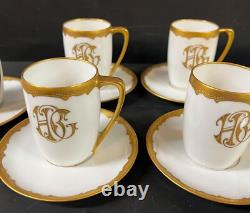 11pc Pickard China Demitasse Cups Saucers hand painted gilt trim raised beads
