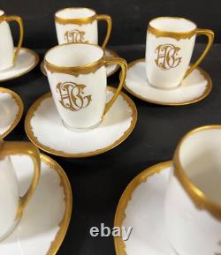 11pc Pickard China Demitasse Cups Saucers hand painted gilt trim raised beads