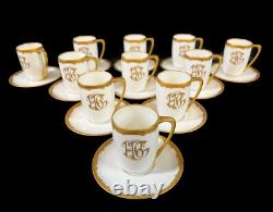 11pc Pickard China Demitasse Cups Saucers hand painted gilt trim raised beads