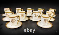 11pc Pickard China Demitasse Cups Saucers hand painted gilt trim raised beads