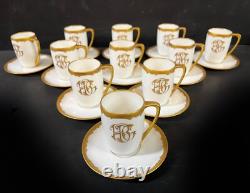 11pc Pickard China Demitasse Cups Saucers hand painted gilt trim raised beads