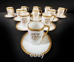 11pc Pickard China Demitasse Cups Saucers hand painted gilt trim raised beads