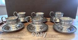 12 Antique Wedgwood Sterling Silver Demitasse Cup Liners & Saucers 367 Grams