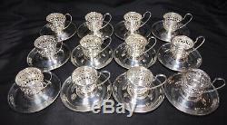 12 Gorham Sterling Silver Demitasse Cup Holders and Saucers A5549 & A5550