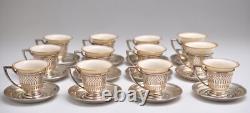 12 Hallmarked FP STERLING SILVER Demitasse Cups & Saucers with Belleck Liners -VGC
