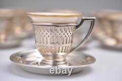 12 Hallmarked FP STERLING SILVER Demitasse Cups & Saucers with Belleck Liners -VGC