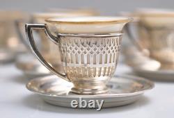 12 Hallmarked FP STERLING SILVER Demitasse Cups & Saucers with Belleck Liners -VGC