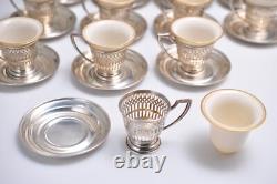 12 Hallmarked FP STERLING SILVER Demitasse Cups & Saucers with Belleck Liners -VGC