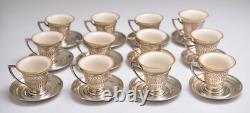 12 Hallmarked FP STERLING SILVER Demitasse Cups & Saucers with Belleck Liners -VGC