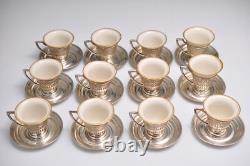 12 Hallmarked FP STERLING SILVER Demitasse Cups & Saucers with Belleck Liners -VGC