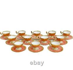 12 Holzner Glaspalast Karlsbad Czech Demitasse Cup & Saucers Salmon Pink c1940