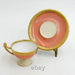 12 Holzner Glaspalast Karlsbad Czech Demitasse Cup & Saucers Salmon Pink c1940