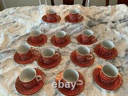 12- Imperial Brocade patterned demitasse cups and saucers in rust and white