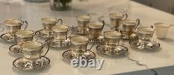 12 Lenox Demitasse 2oz Cups With Sterling Silver Holder And Saucers